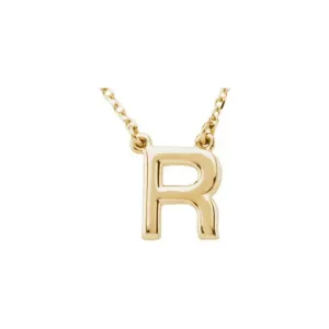 14K Yellow Gold Block Initial R 16" Necklace