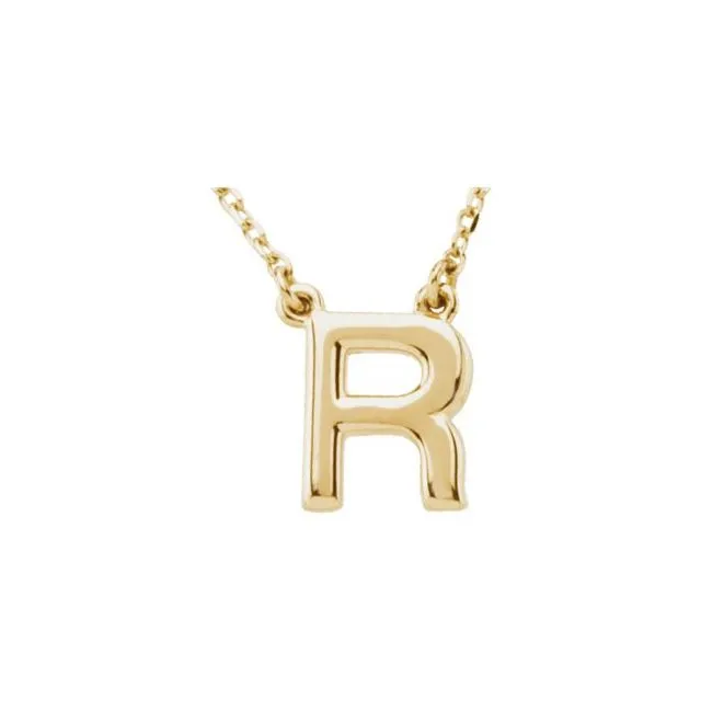 14K Yellow Gold Block Initial R 16" Necklace