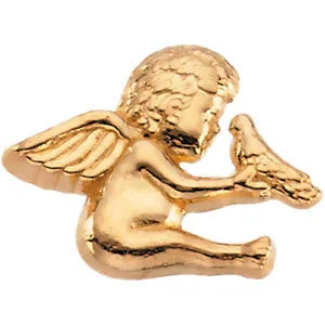 14k Yellow Gold Cherub & Dove Lapel Pin