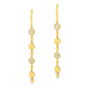 14k Yellow Gold Diamond Bead Dangle Earrings