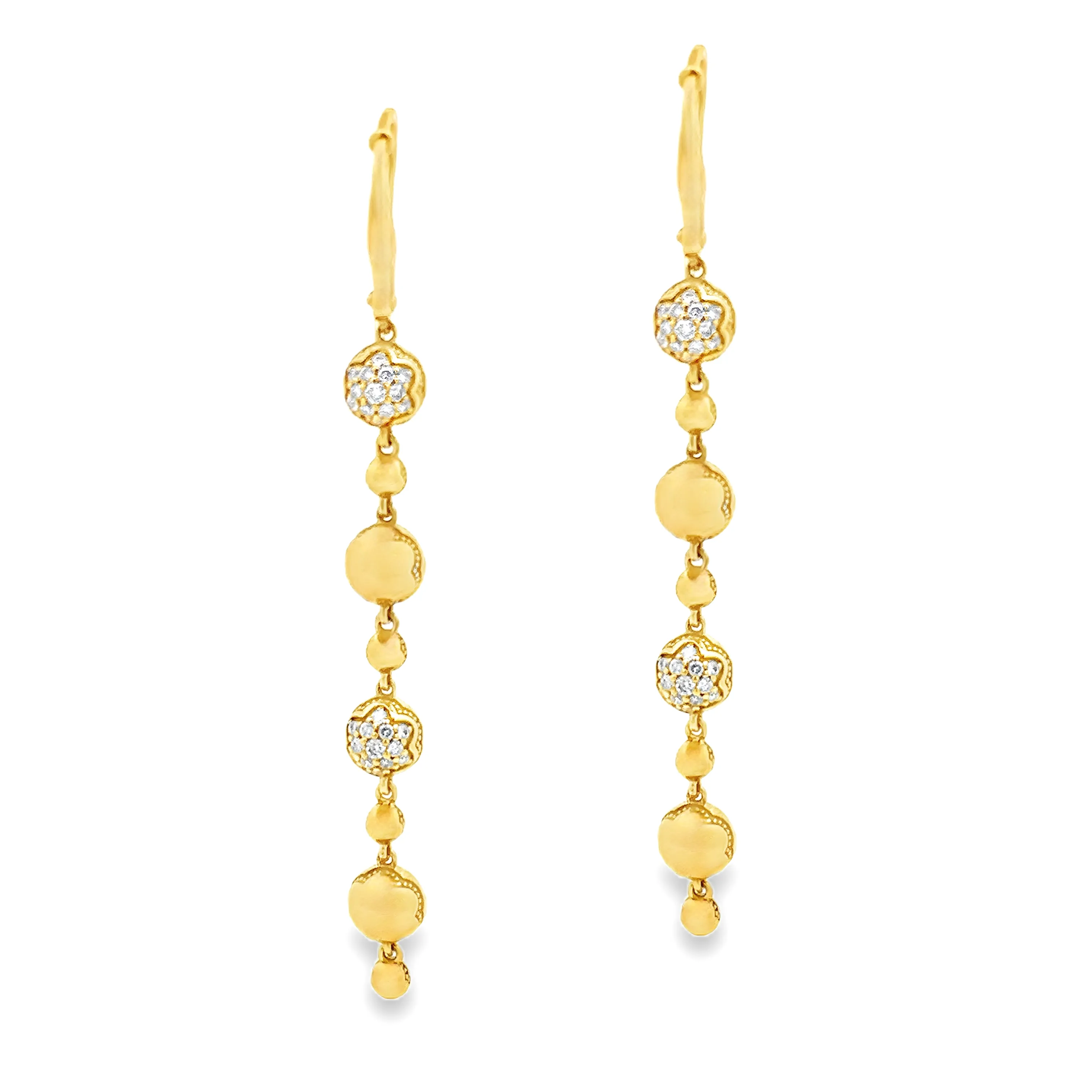 14k Yellow Gold Diamond Bead Dangle Earrings