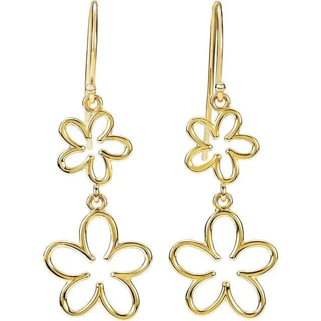 14K Yellow Gold Flower Dangle Earrings