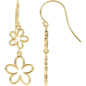 14K Yellow Gold Flower Dangle Earrings