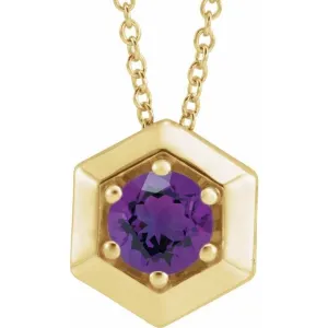 14K Yellow Gold Natural Amethyst Geometric 16-18" Necklace