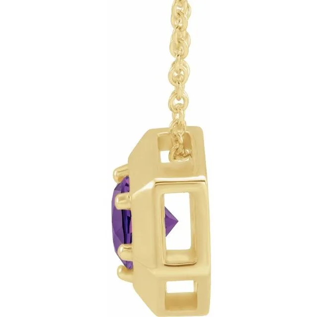 14K Yellow Gold Natural Amethyst Geometric 16-18" Necklace