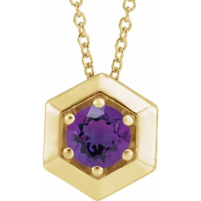 14K Yellow Gold Natural Amethyst Geometric 16-18" Necklace
