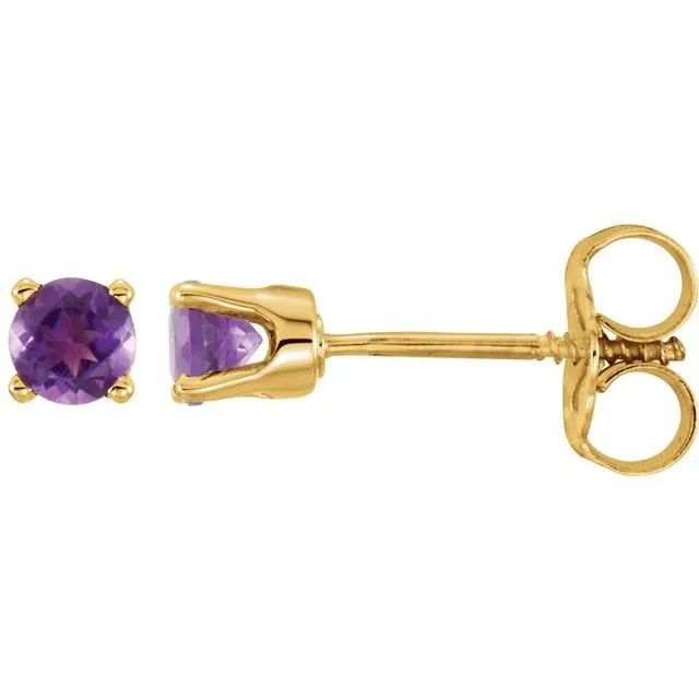 14K Yellow Gold Natural Amethyst Youth Earrings