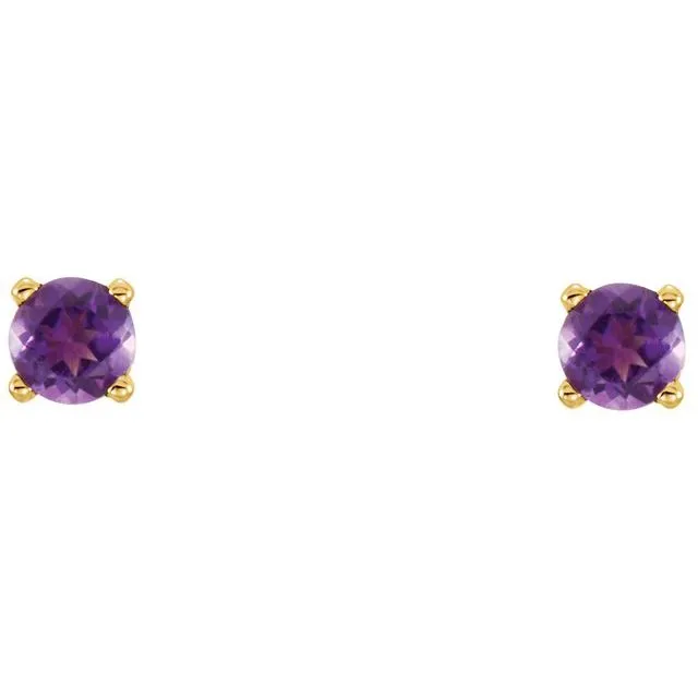 14K Yellow Gold Natural Amethyst Youth Earrings
