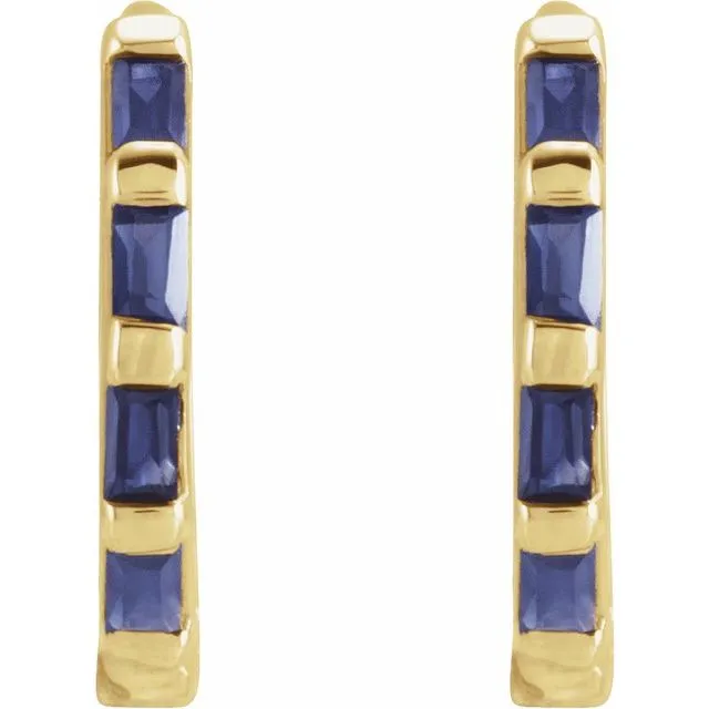 14K Yellow Gold Natural Blue Sapphire Huggie Earrings