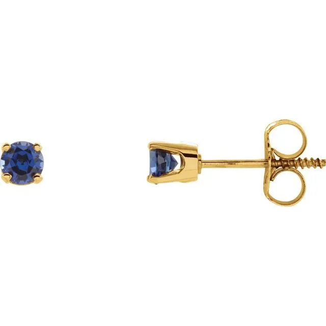 14K Yellow Gold Natural Blue Sapphire Youth Earrings