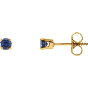 14K Yellow Gold Natural Blue Sapphire Youth Earrings