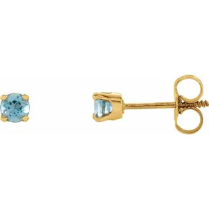 14K Yellow Gold Natural Blue Zircon Youth Earrings