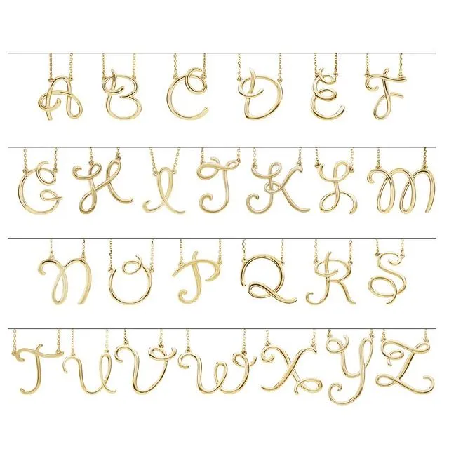 14K Yellow Gold Script Initial E Necklace Center
