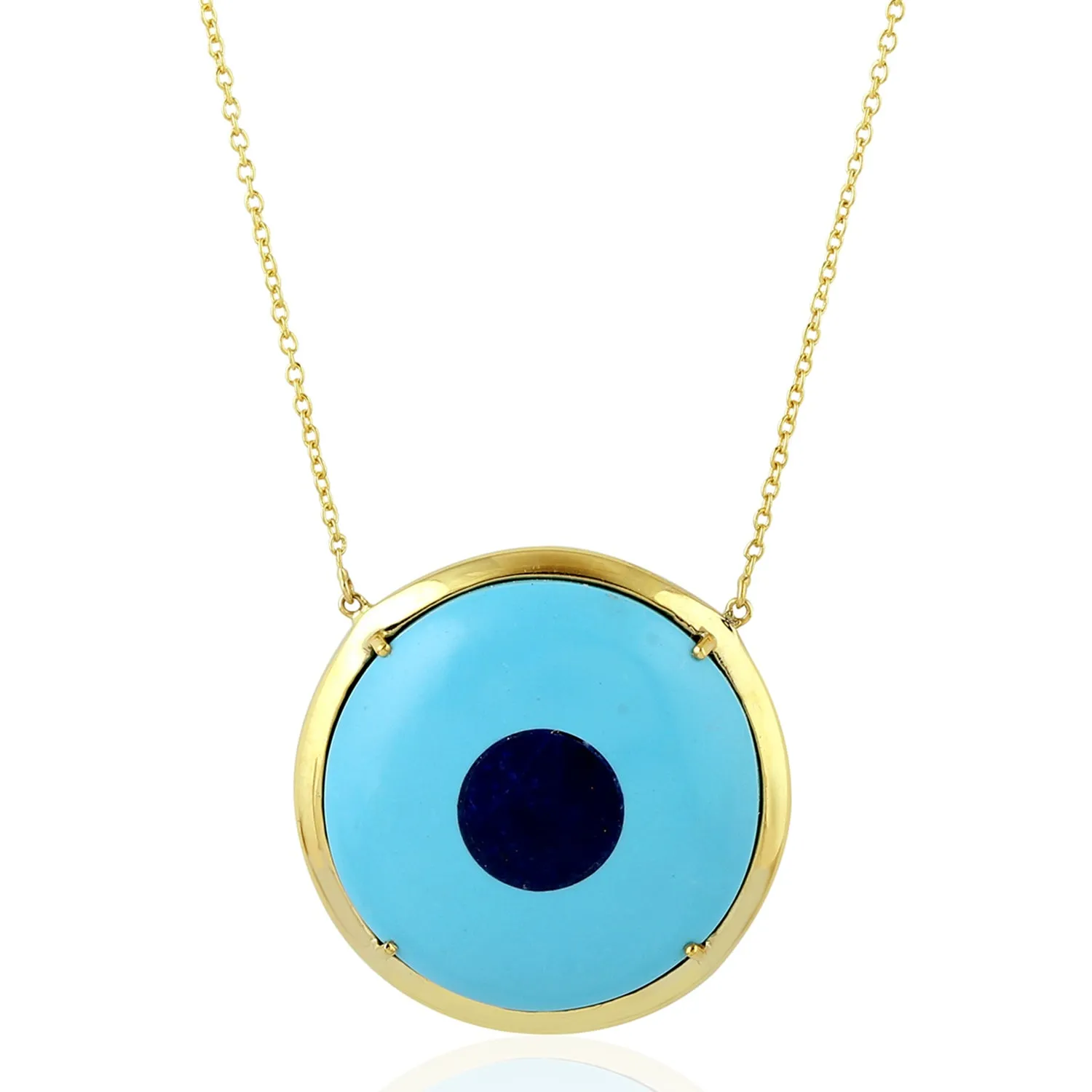 14k Yellow Gold Turquoise Lapis Evil Eye Charm Necklace For Women