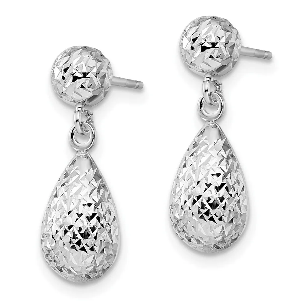 14KT White Gold 20X7MM Drop & Dangle Diamond-cut Earrings
