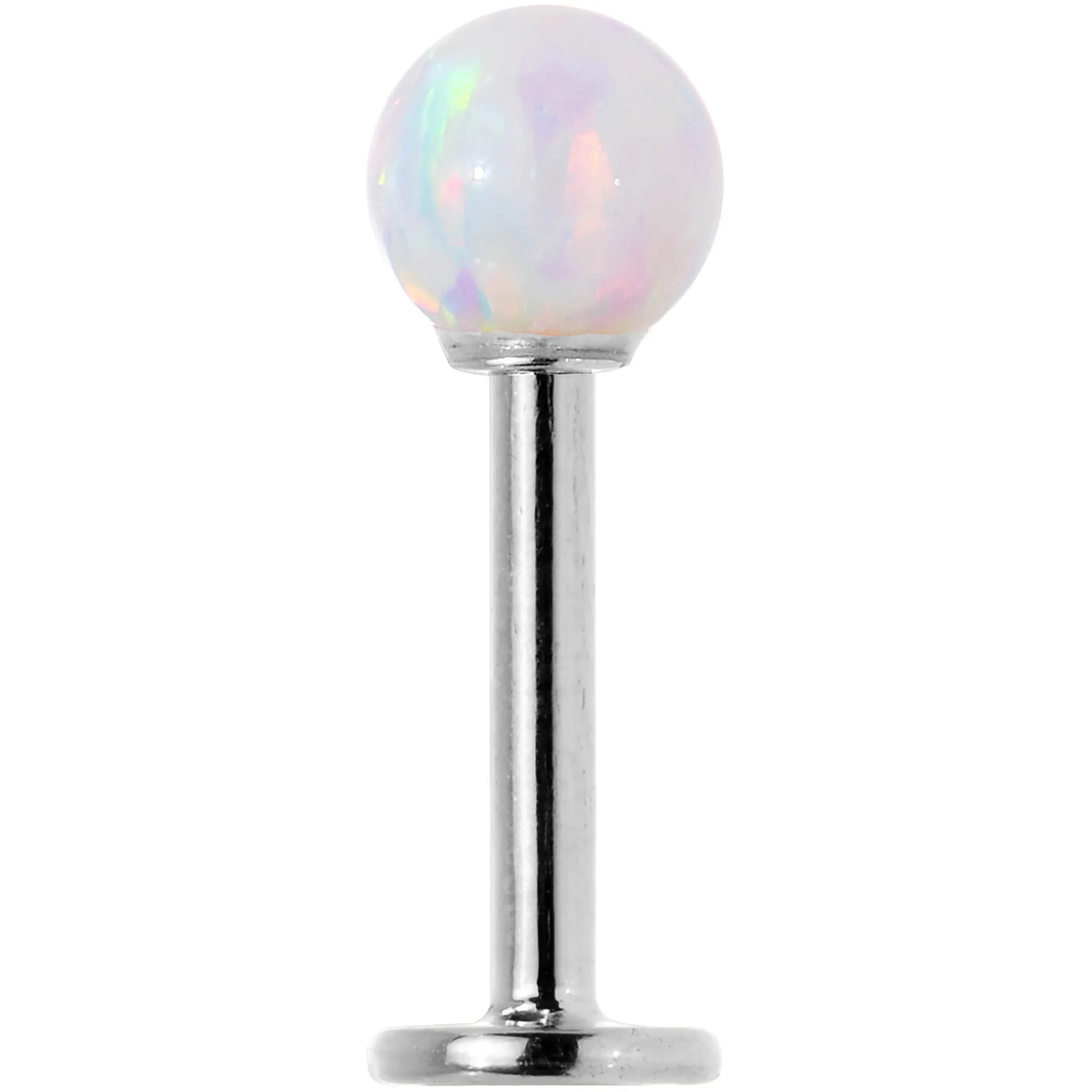 14kt White Gold 5mm White Synthetic Opal Labret Monroe 14 Gauge 5/16