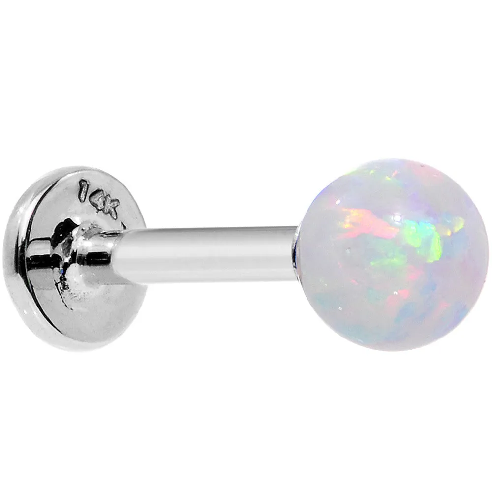 14kt White Gold 5mm White Synthetic Opal Labret Monroe 14 Gauge 5/16