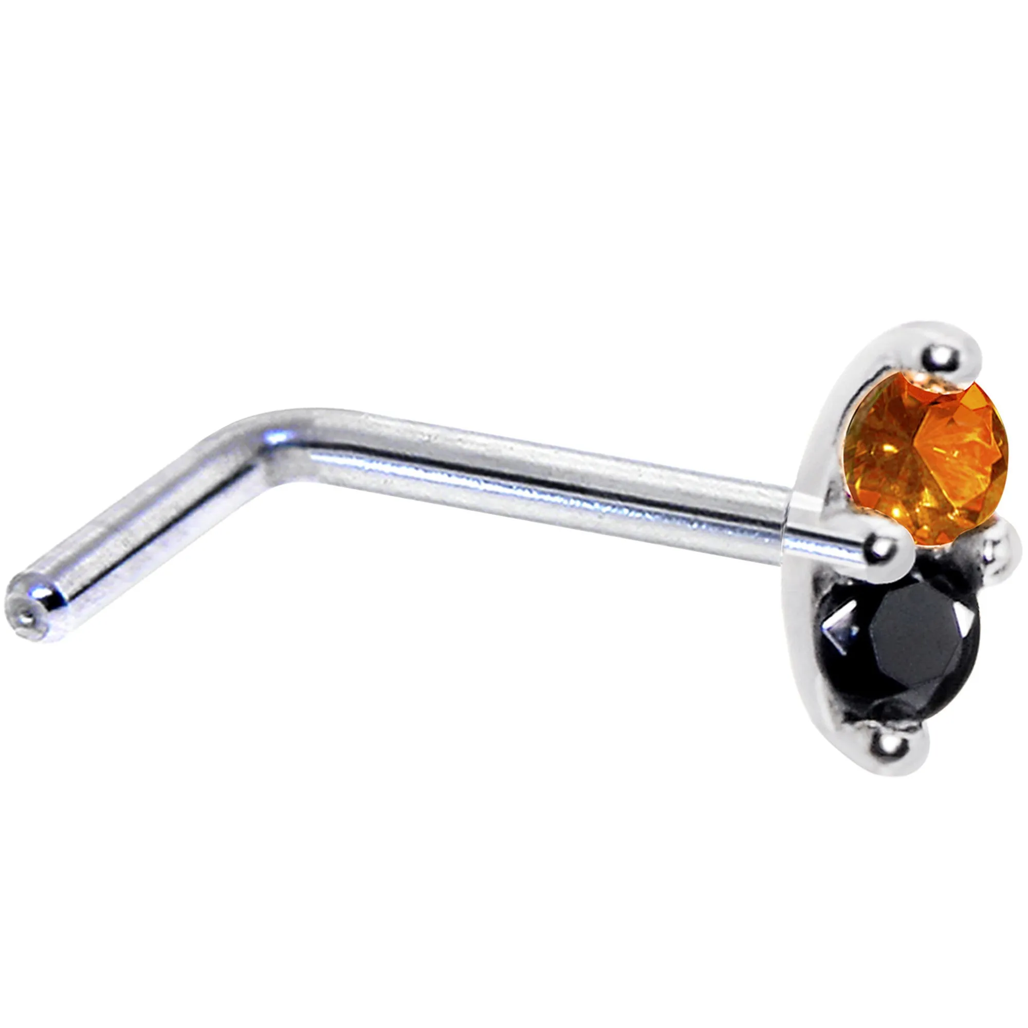 14kt White Gold Black Orange 1.5mm CZ Marquise Nose Ring