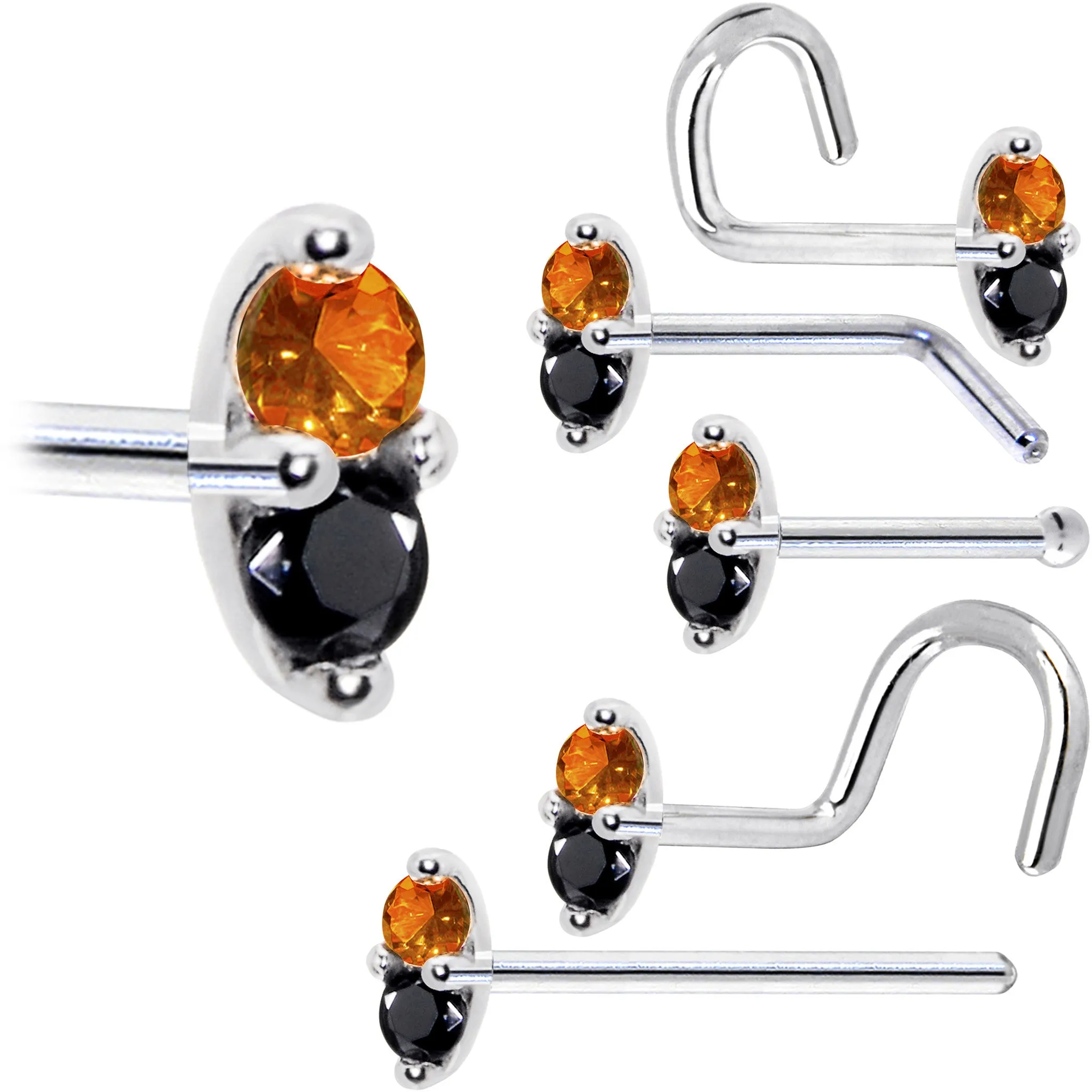 14kt White Gold Black Orange 1.5mm CZ Marquise Nose Ring