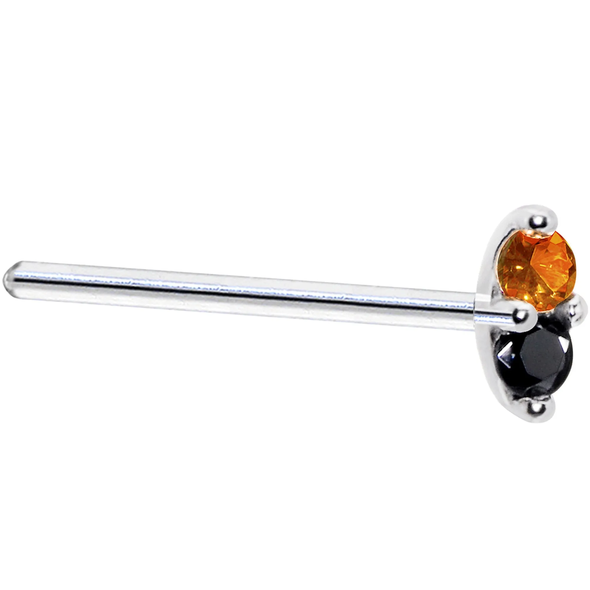 14kt White Gold Black Orange 1.5mm CZ Marquise Nose Ring