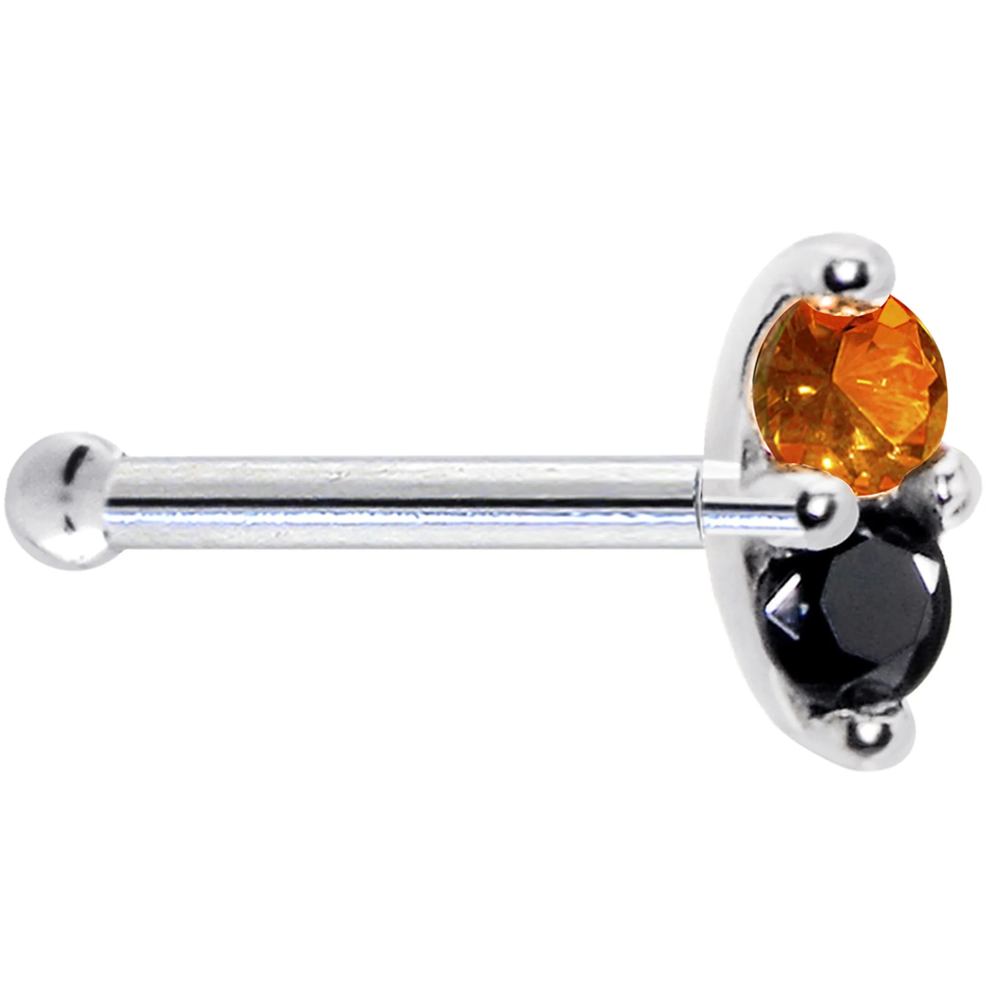 14kt White Gold Black Orange 1.5mm CZ Marquise Nose Ring