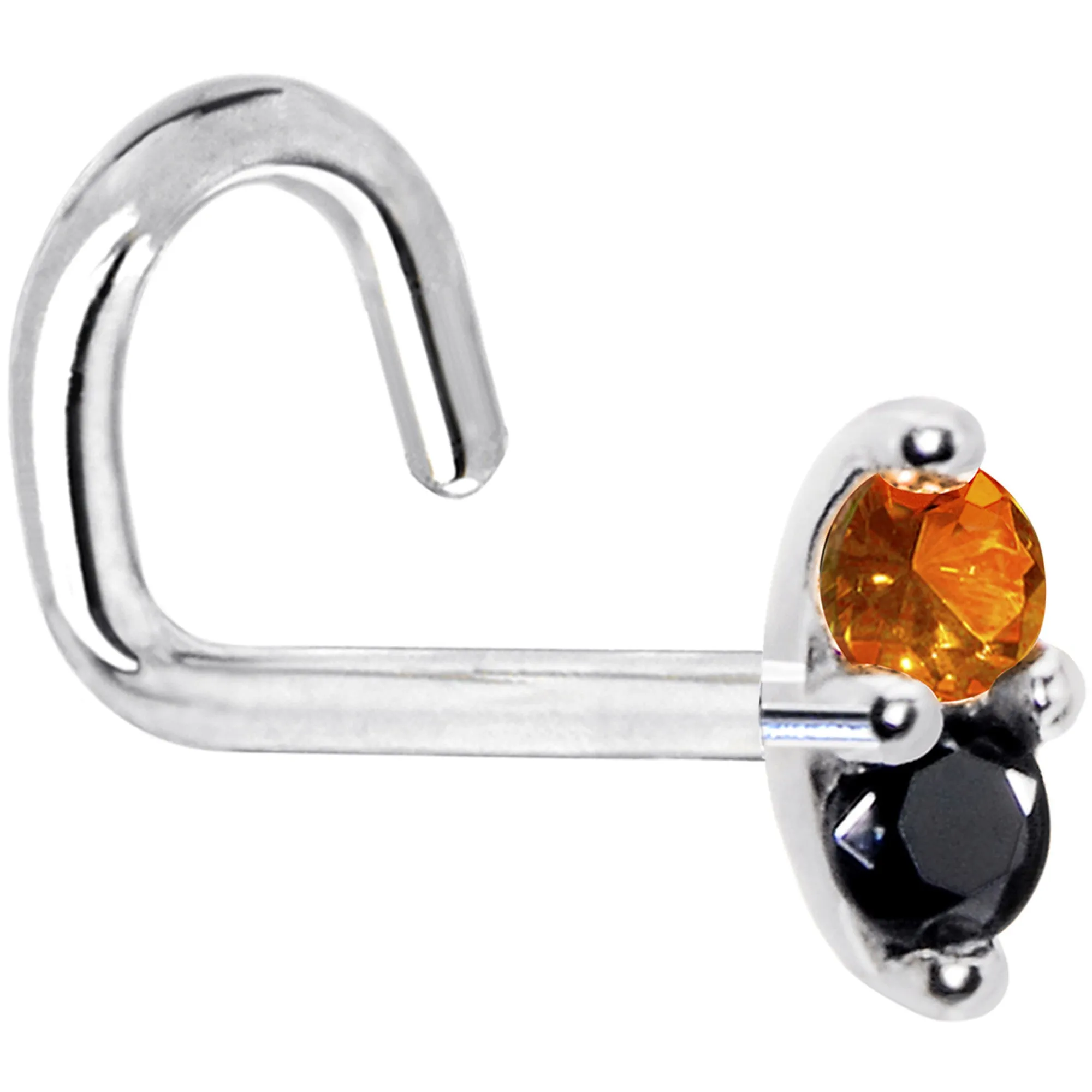 14kt White Gold Black Orange 1.5mm CZ Marquise Nose Ring