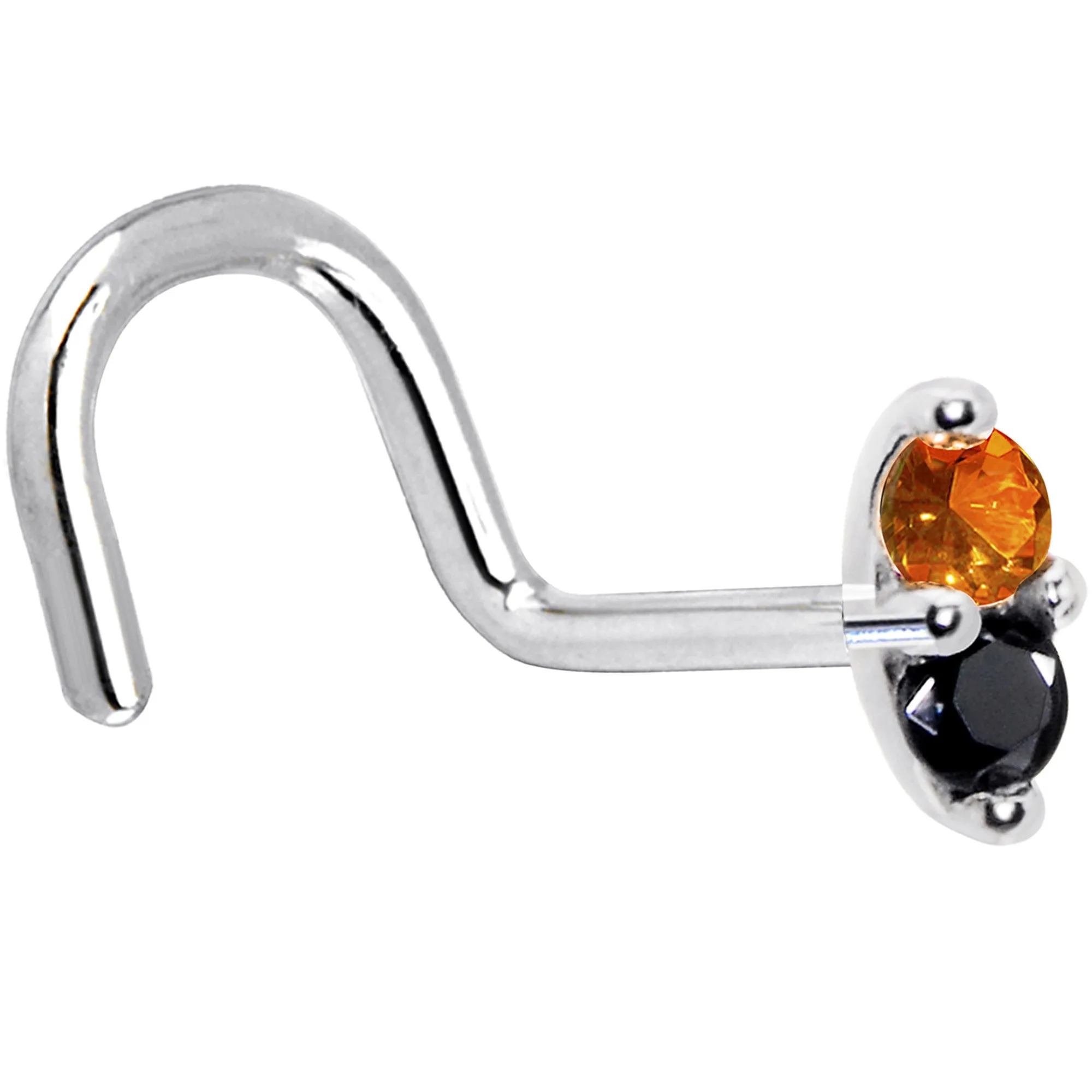14kt White Gold Black Orange 1.5mm CZ Marquise Nose Ring