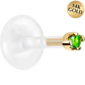 16 Gauge 1/4 14KT Yellow Gold May 1.5mm CZ Bioplast Push in Cartilage Earring