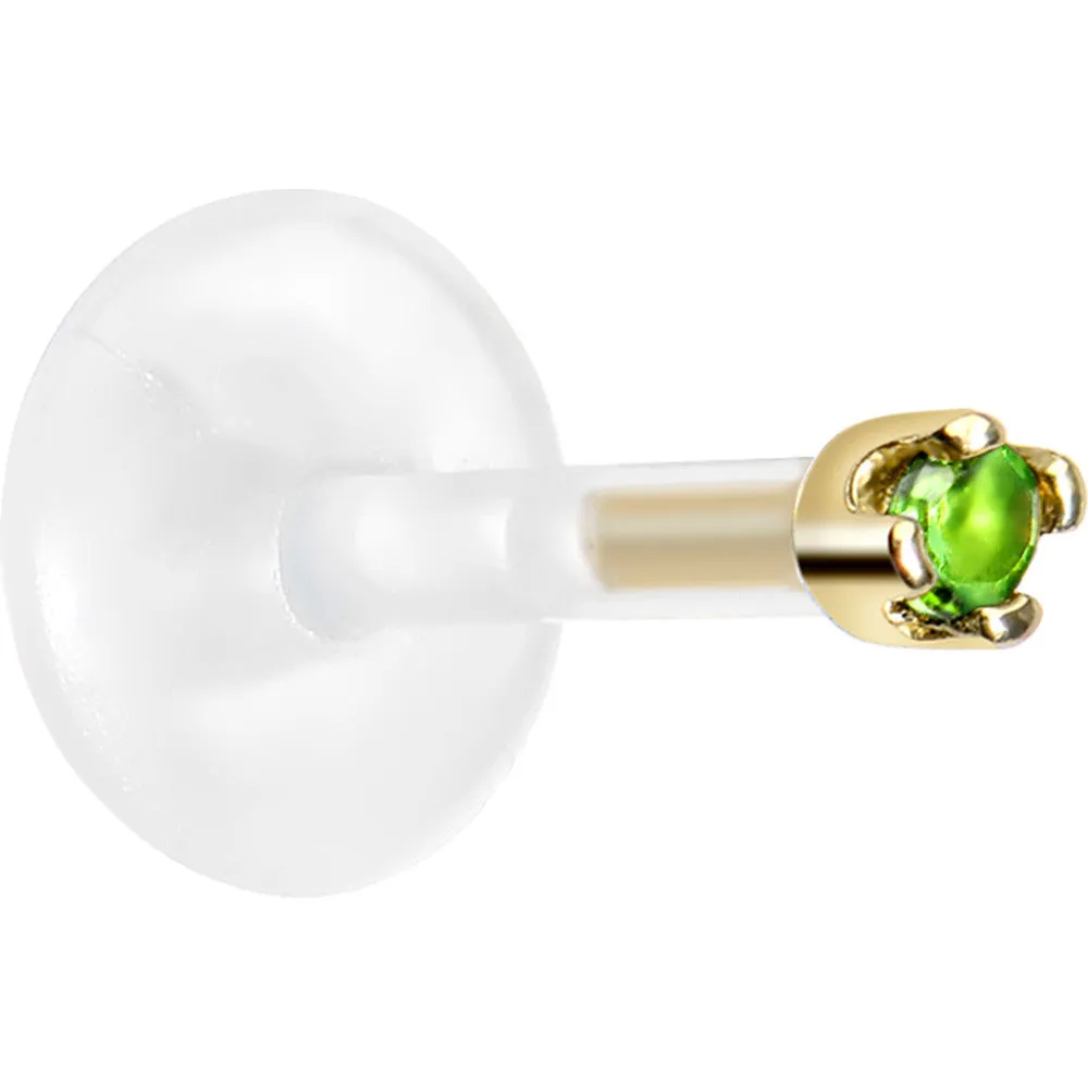 16 Gauge 1/4 14KT Yellow Gold May 1.5mm CZ Bioplast Push in Cartilage Earring