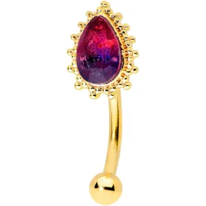 16 Gauge 5/16 Purple Tourmaline Gold Tone Drop Curved Eyebrow Ring