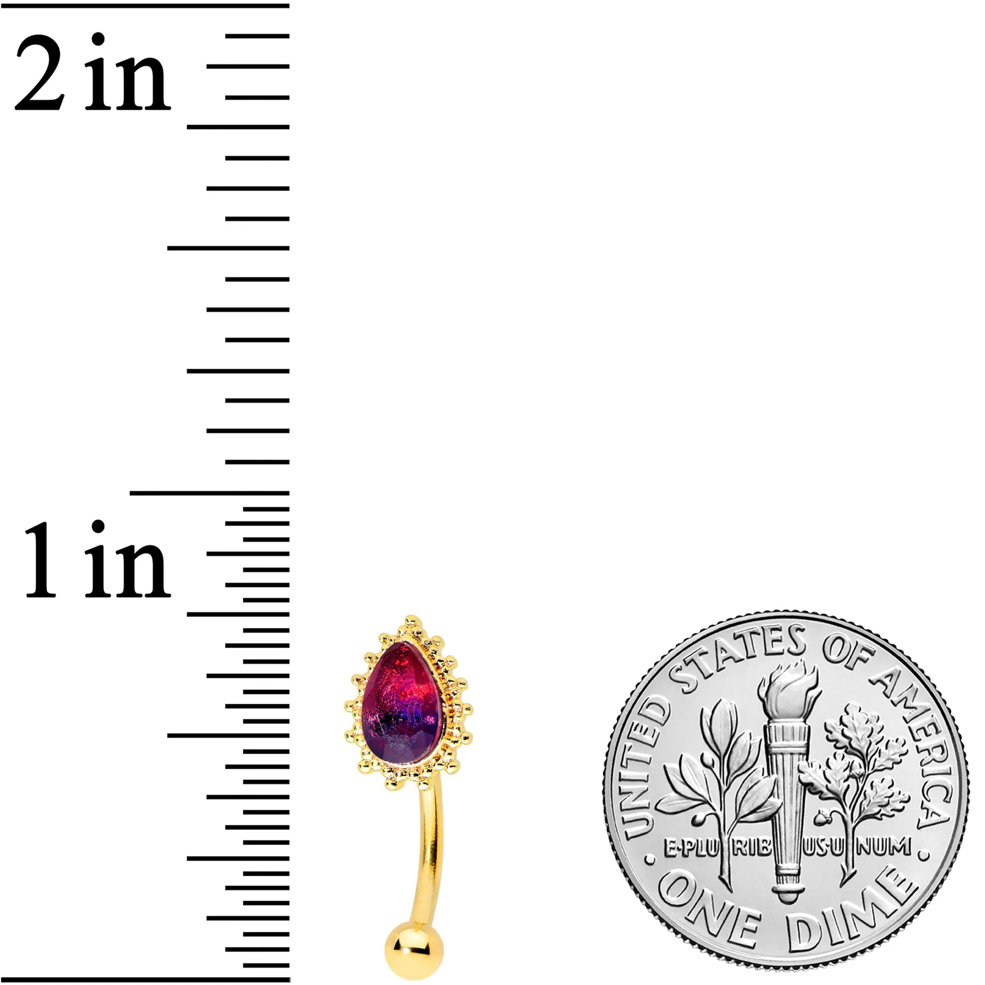 16 Gauge 5/16 Purple Tourmaline Gold Tone Drop Curved Eyebrow Ring