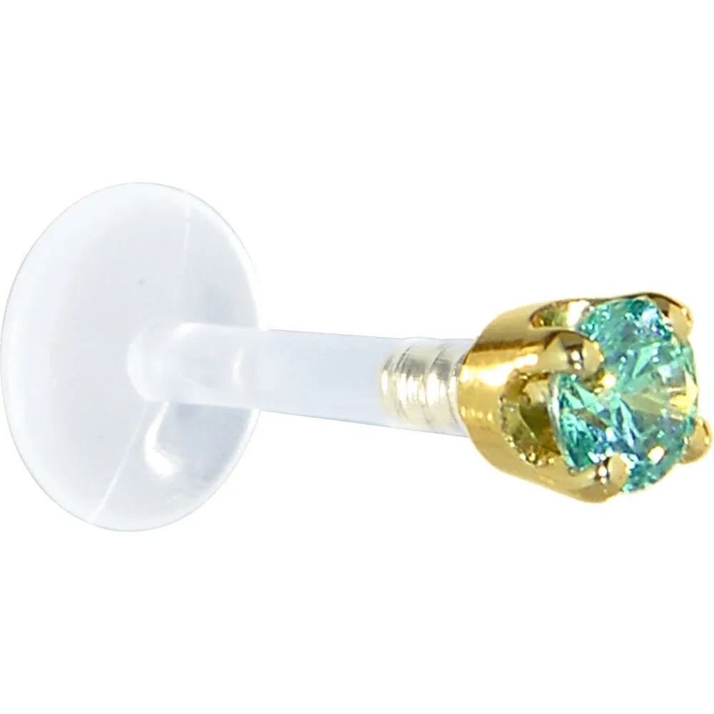 16 Gauge 5/16 Solid 14KT Yellow Gold 3mm Mint Green Cubic Zirconia Bioplast Tragus Earring Stud
