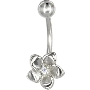 16 Gauge Solid 14KT White Gold Cubic Zirconia FLOWER Belly Ring
