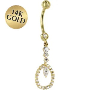 16 Gauge Solid 14KT Yellow Gold Ciruclar Indulgence Cubic Zirconia Belly Ring