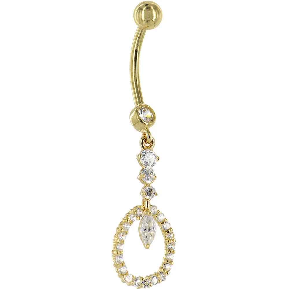 16 Gauge Solid 14KT Yellow Gold Ciruclar Indulgence Cubic Zirconia Belly Ring
