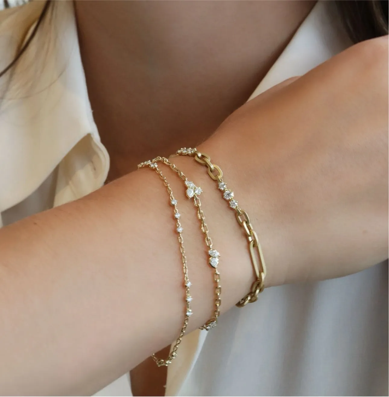 18K Gold & Diamond "Paige" Flattened Oval Link Chain Bracelet