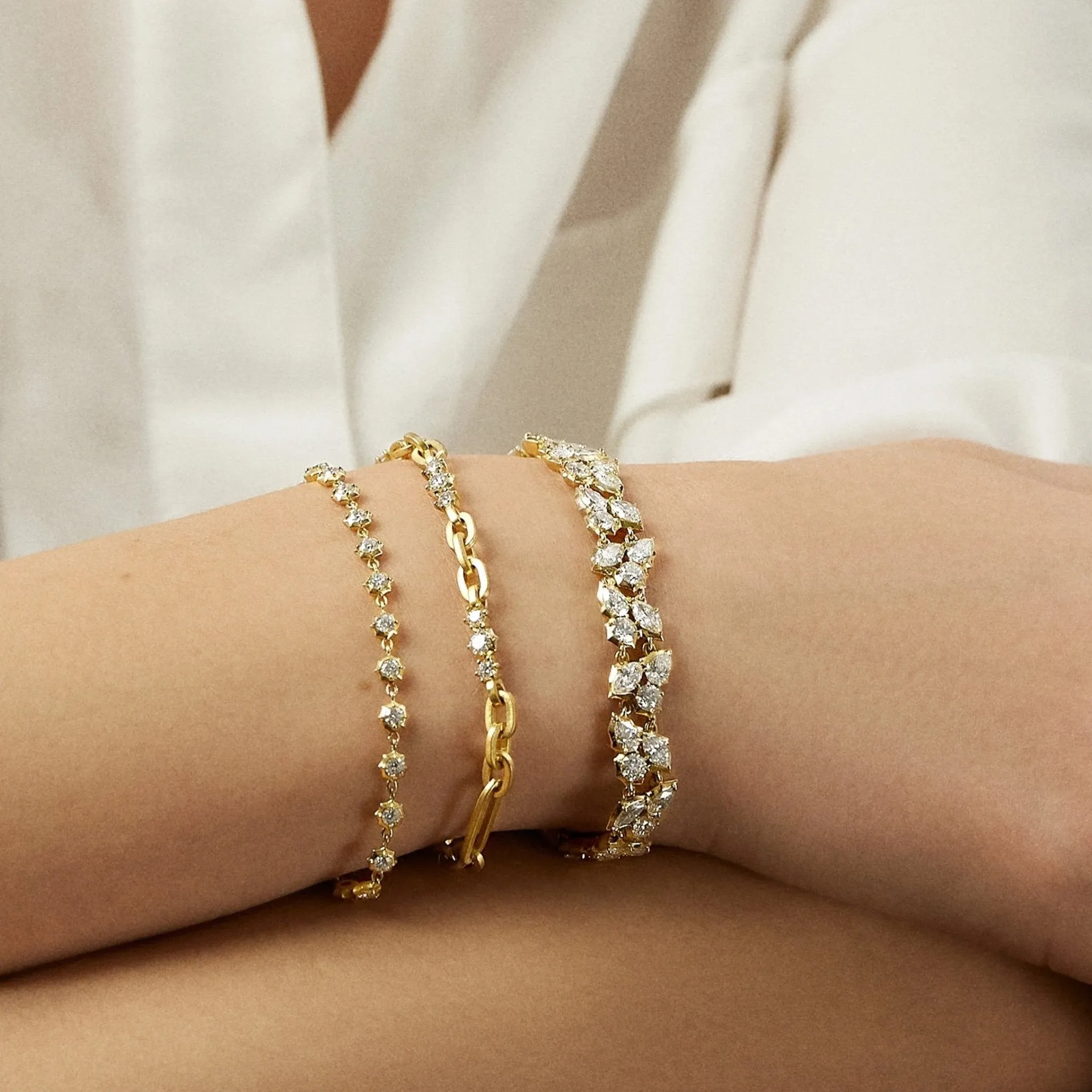 18K Gold & Diamond "Paige" Flattened Oval Link Chain Bracelet