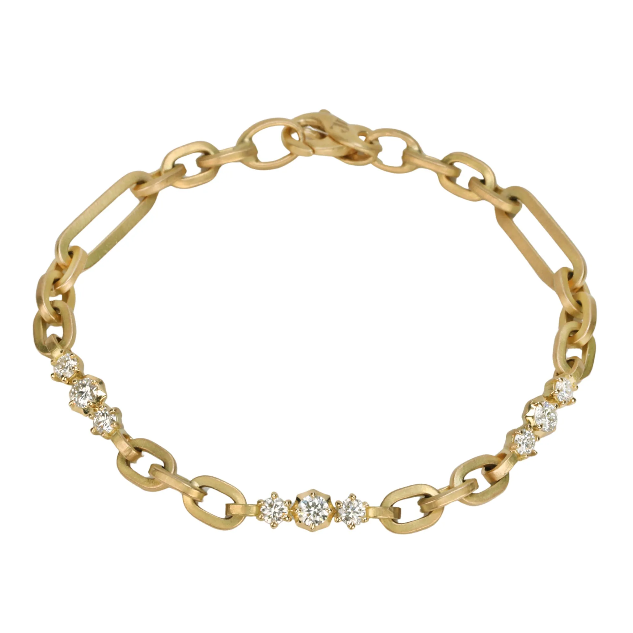 18K Gold & Diamond "Paige" Flattened Oval Link Chain Bracelet