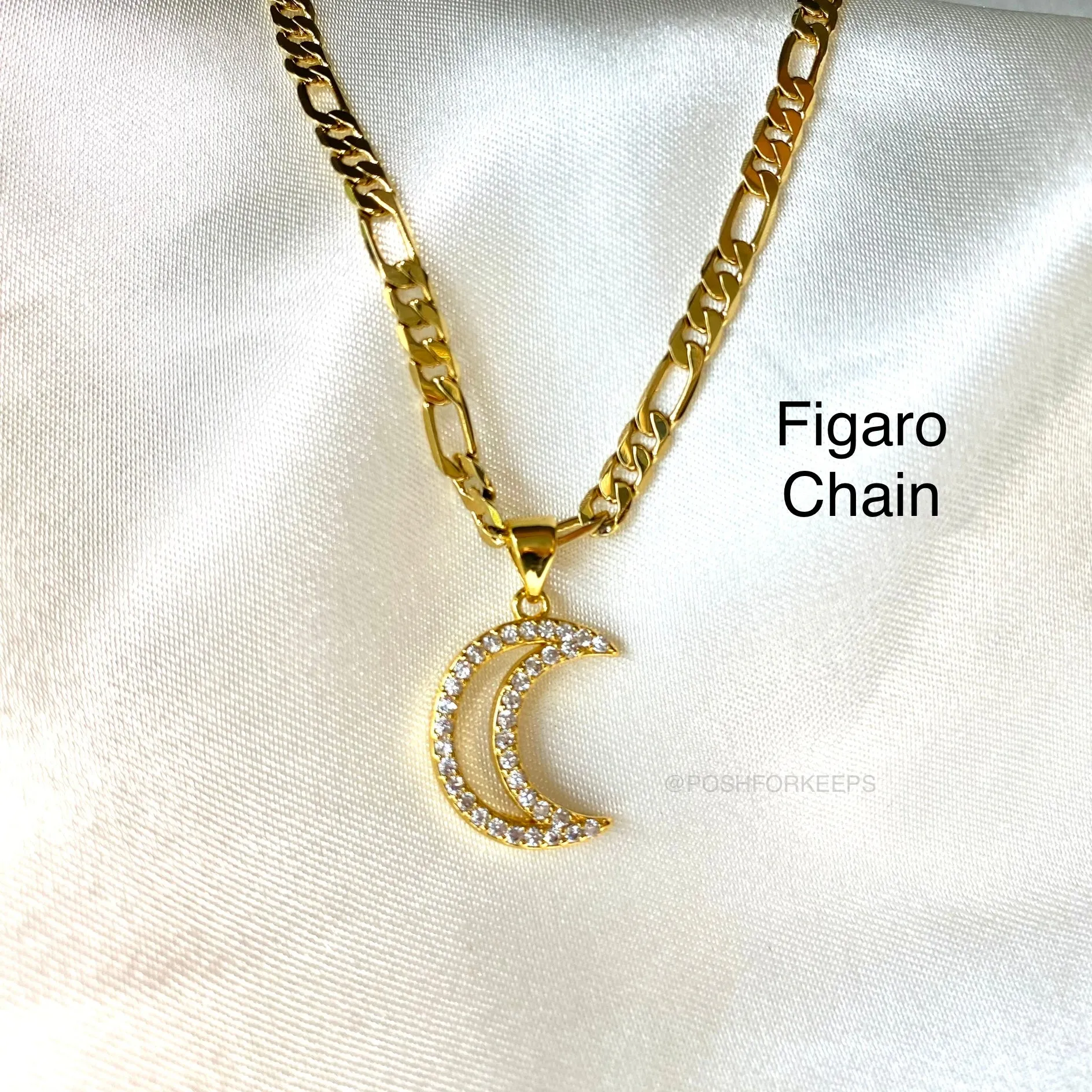 18K GOLD CRYSTAL CRESCENT NECKLACE