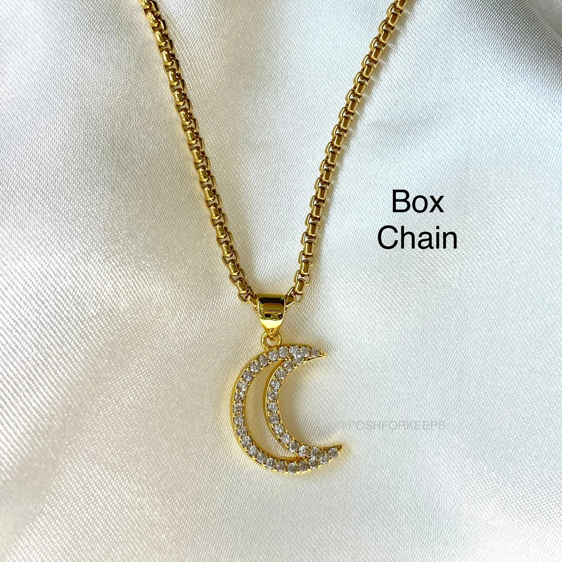 18K GOLD CRYSTAL CRESCENT NECKLACE