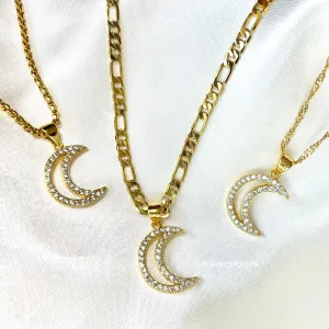 18K GOLD CRYSTAL CRESCENT NECKLACE