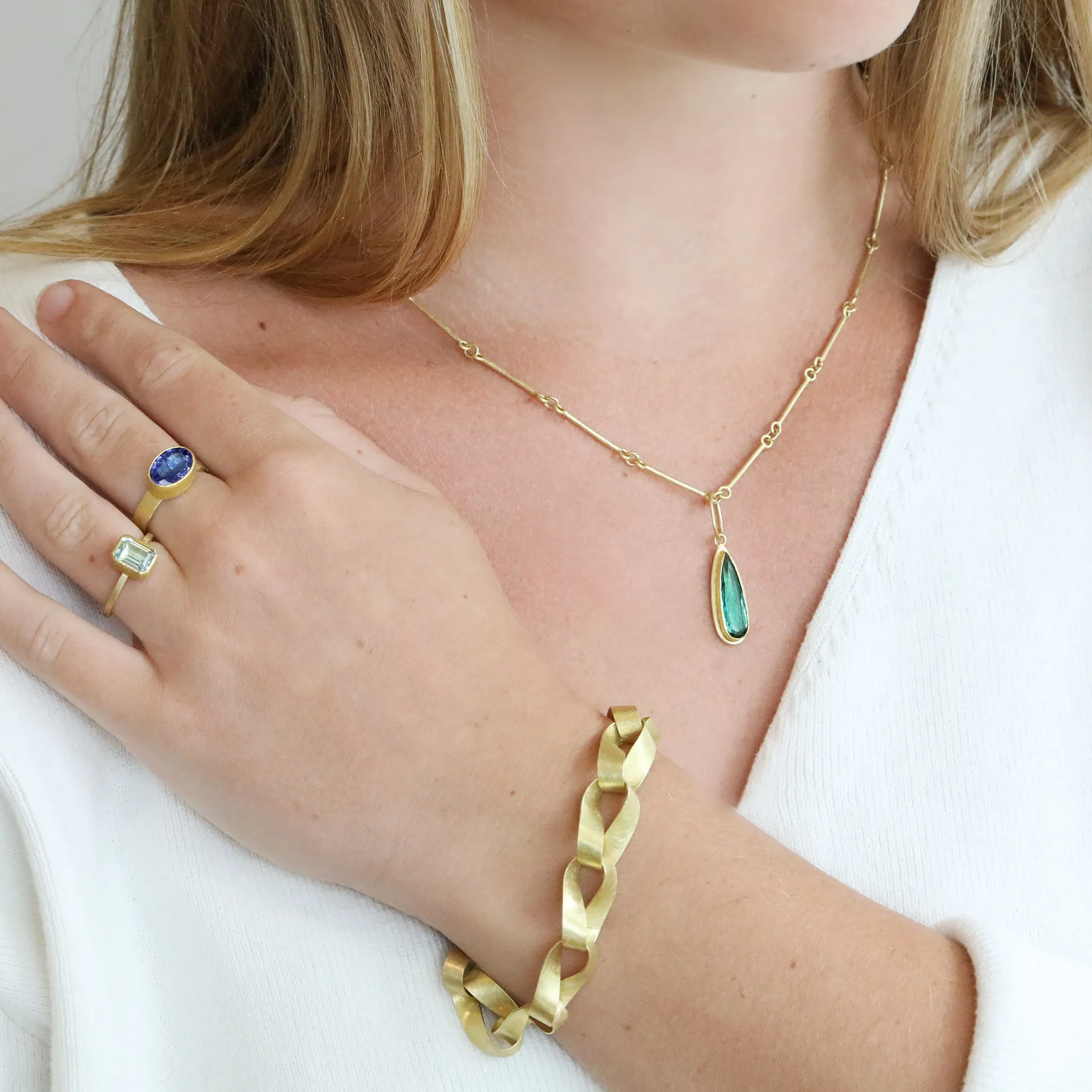 18K Gold Handmade Wide "Mobius" Link Bracelet