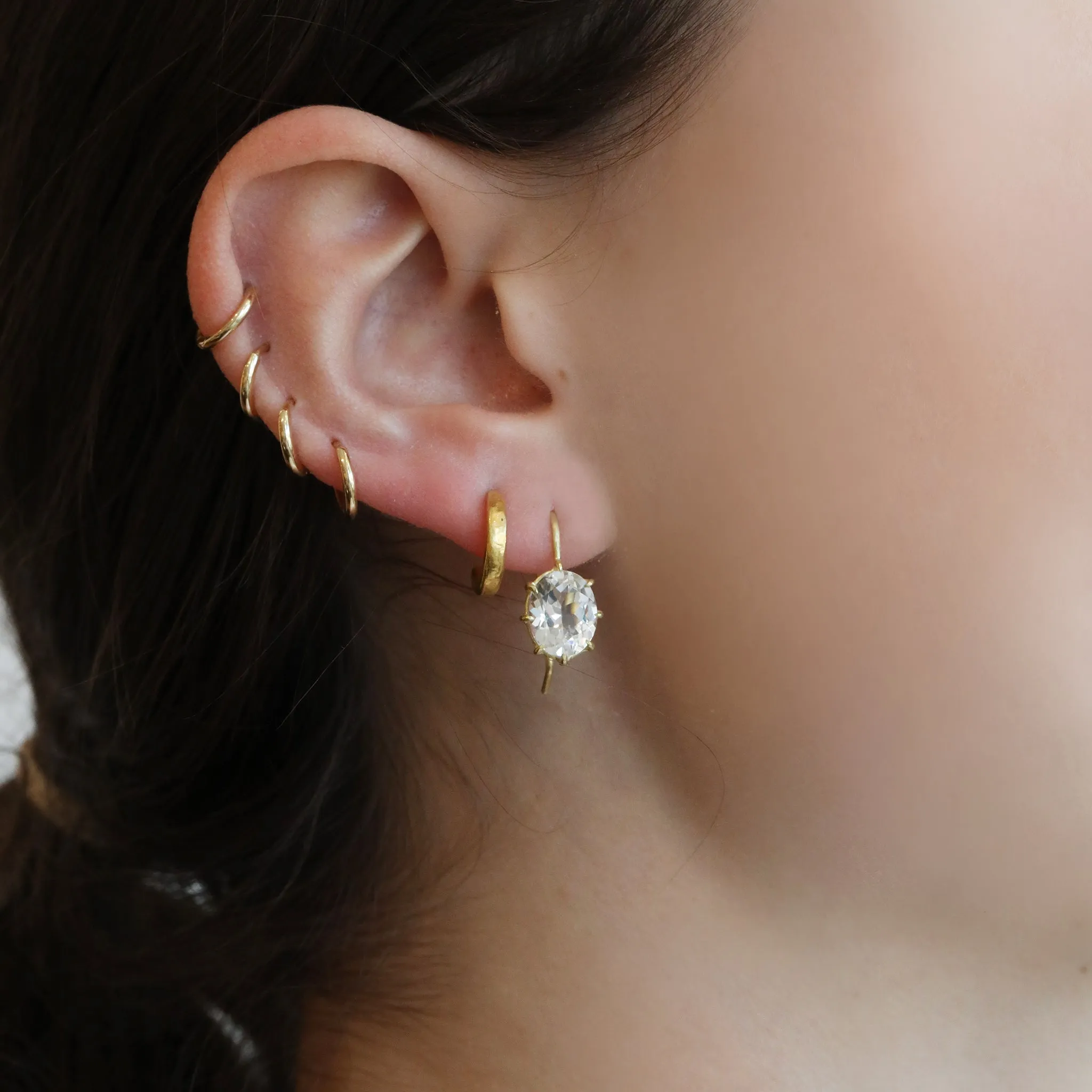 18K Gold Oval Prong-Set Fixed White Topaz Earrings
