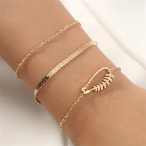 18K Gold-Plated Botany Charm Cable Chain Bracelet Set