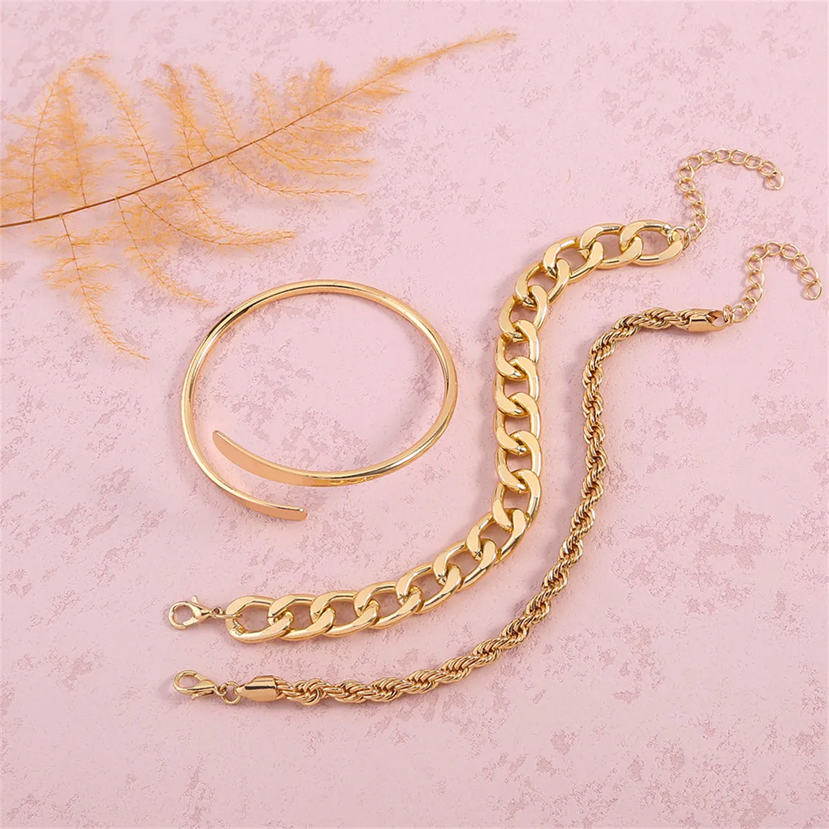 18K Gold-Plated Chain & Bypass Bracelet Set