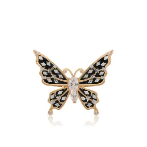 18K Gold Plated Cz Diamond Black & Gold Butterfly Brooch