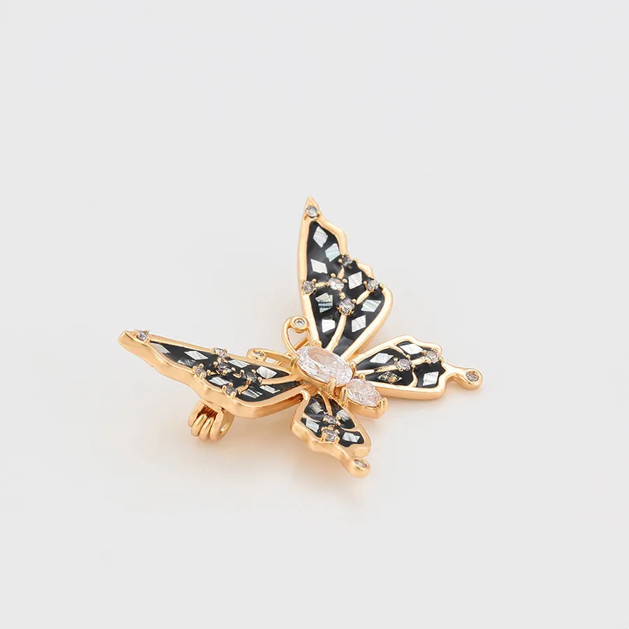 18K Gold Plated Cz Diamond Black & Gold Butterfly Brooch