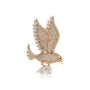 18K Gold Plated Cz Diamond Eagle Brooch