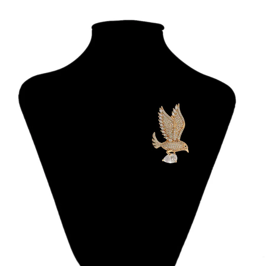 18K Gold Plated Cz Diamond Eagle Brooch