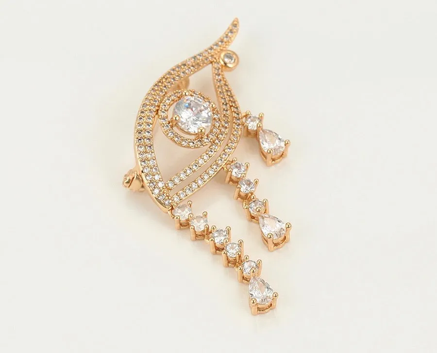 18K Gold Plated Diamond  Eye Brooch